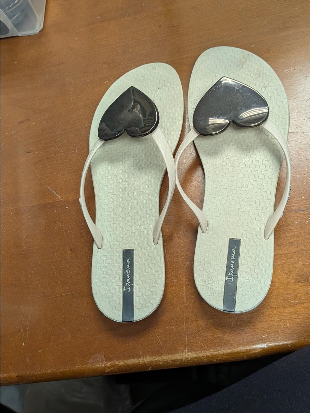 Ipanema Cream Flip Flops with Black Heart Detail
